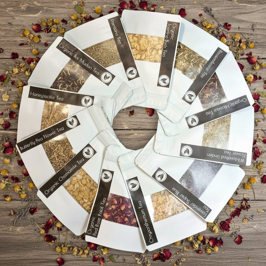 Flower Power tea sampler 12 teas plus bonus tea strainer included
