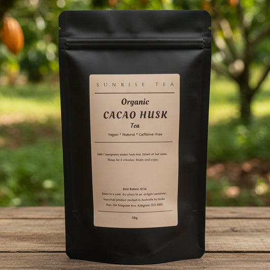 organic cacao husk tea by Sunrise Tea
