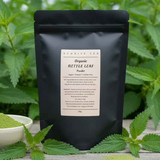 organic nettle leaf powder packing by Sunrise Tea