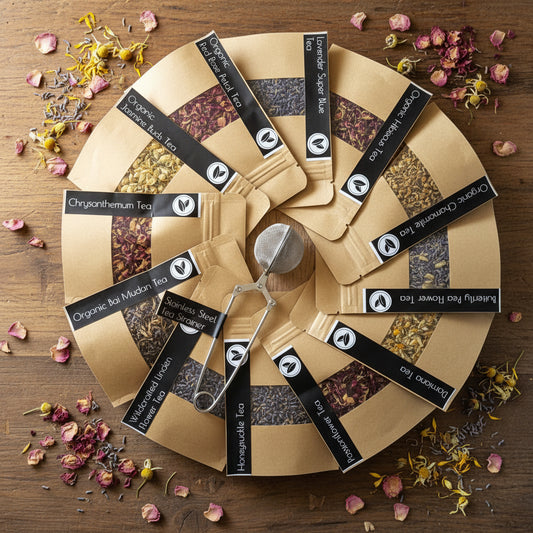 Flower Power Tea Sampler with 12 flower teas and free tea diffuser