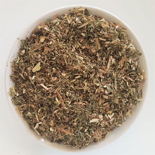 Epilobium tea leaves in a bowl