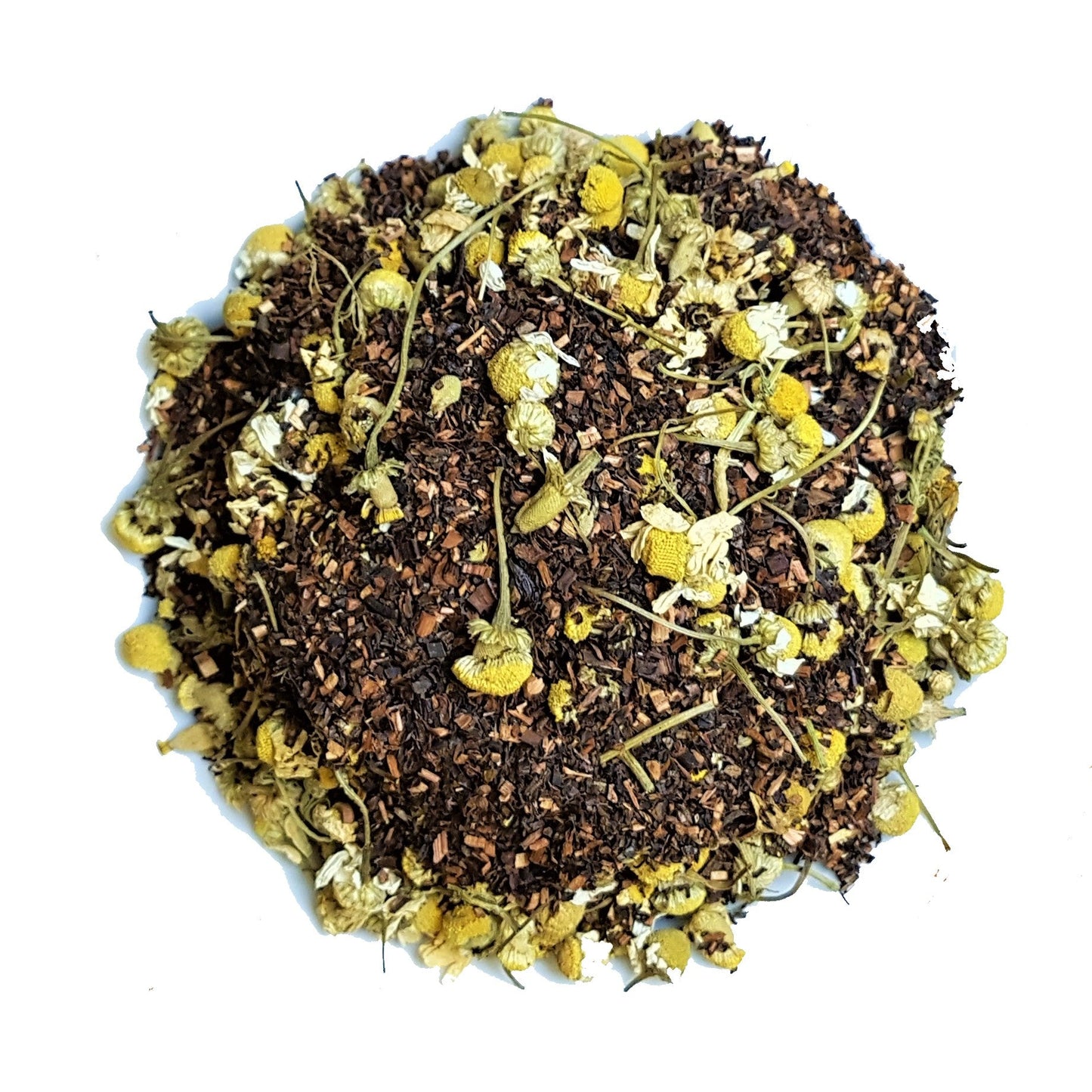 organic chamomile flowers blended with honeybush tea