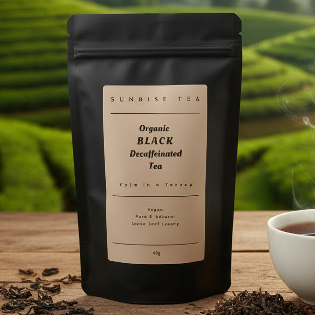 organic black decaf tea by sunrise tea