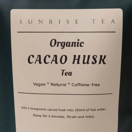 organic cacao husk tea label
