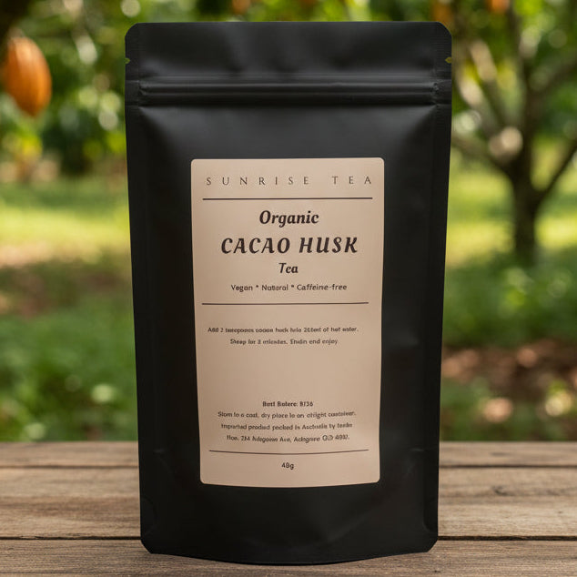 organic cacao husk tea by Sunrise Tea