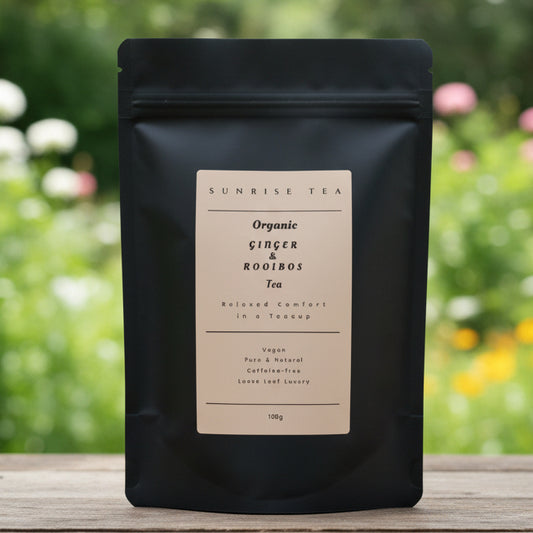 organic ginger and rooibos tea package
