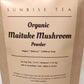 Package of Organic Maitake Mushroom Powder by Sunrise Tea with text on a beige background