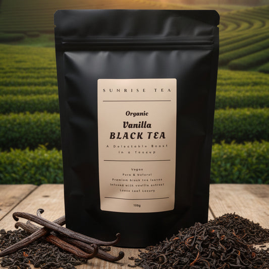 organic vanilla black tea package
