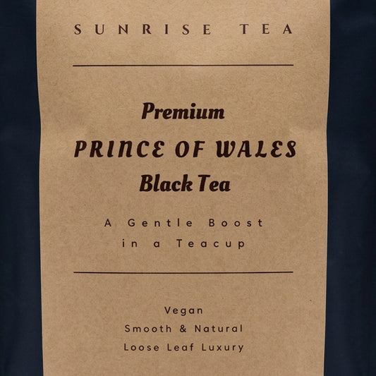prince of wales black tea label by sunrise tea