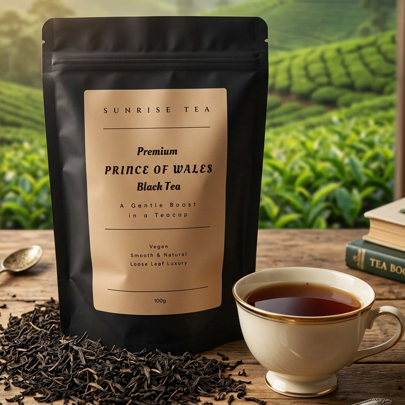 prince of wales black tea package by Sunrise Tea