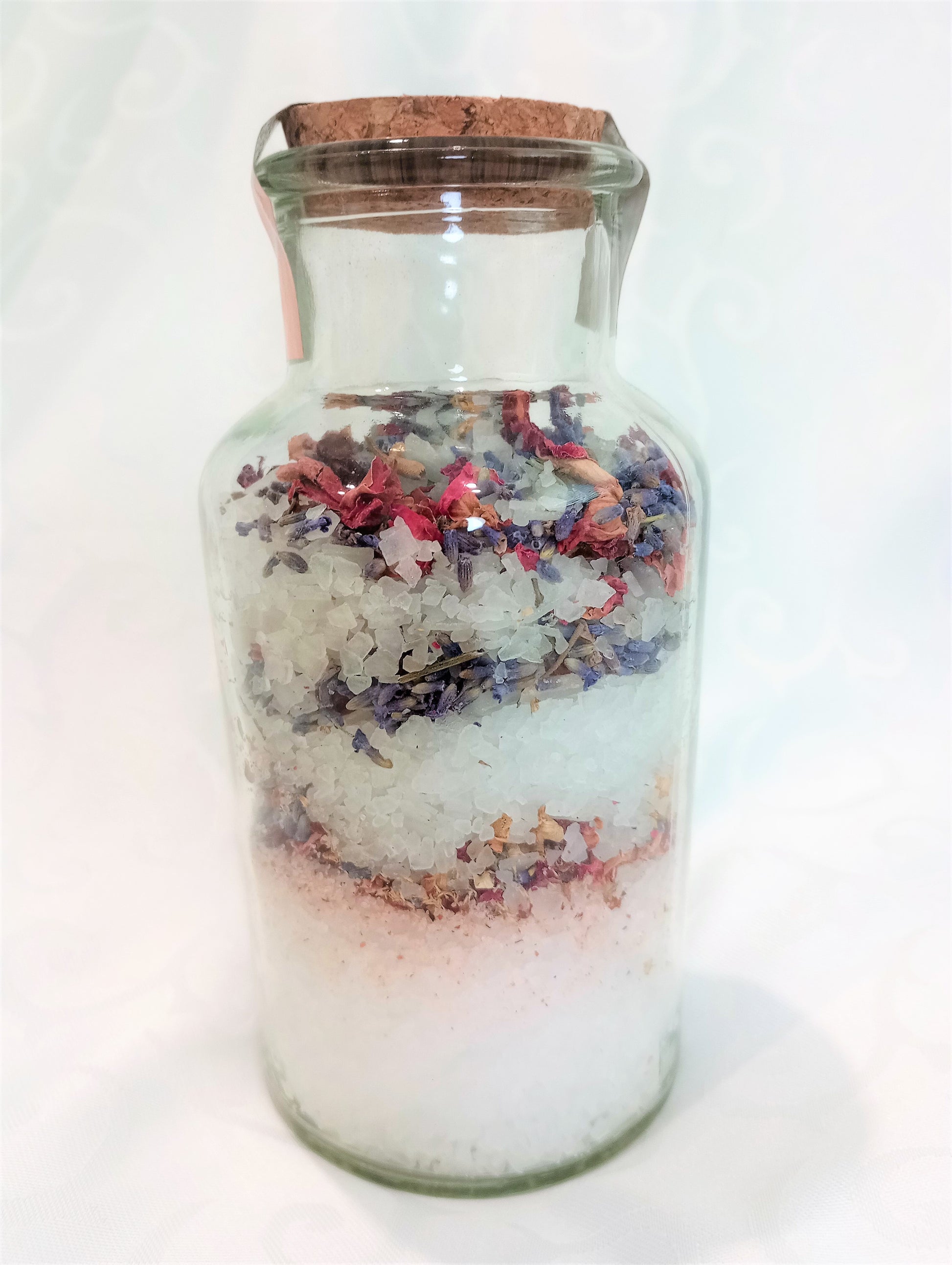 natural bath soak with magnesium chloride salts and dried flowers made fresh to order