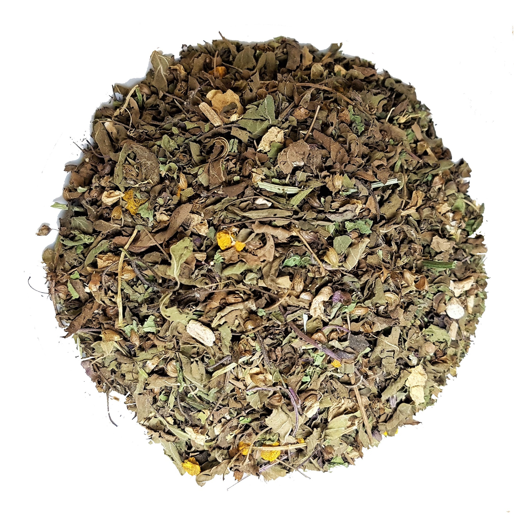 organic cleansing tea blend with tulsi, ginger gotu kola, ashwagandha and turmeric