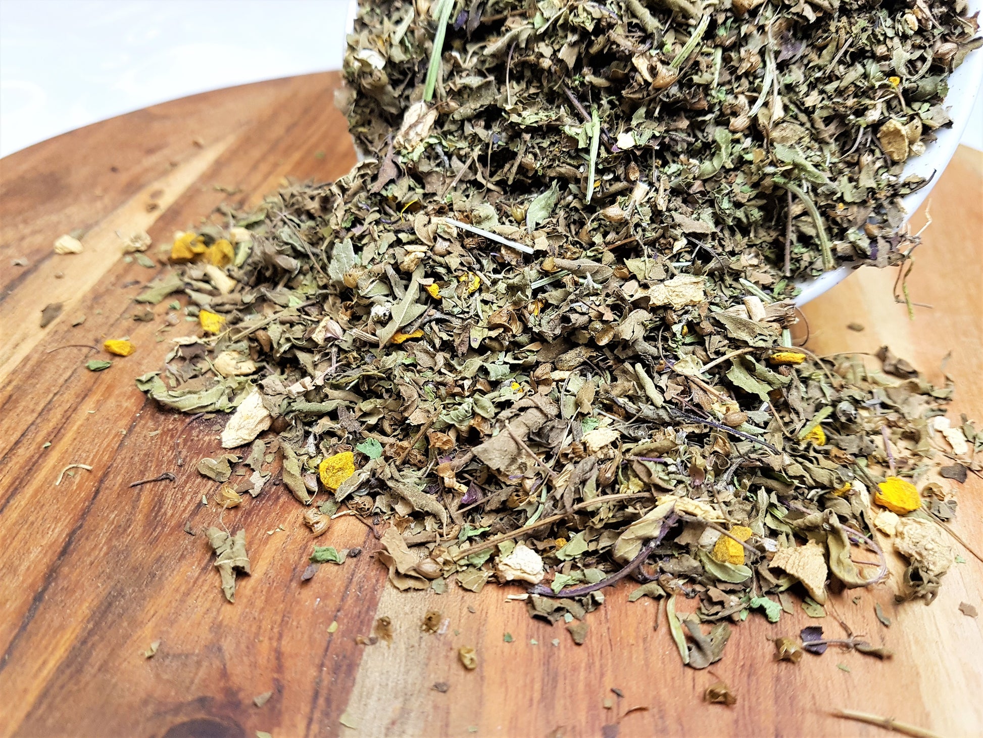 organic cleansing tea blend with tulsi, ginger gotu kola, ashwagandha and turmeric